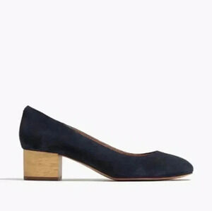 Madewell The Ella Pump Blue Suede Block Heel Round Toe Size 9.5 Women’s